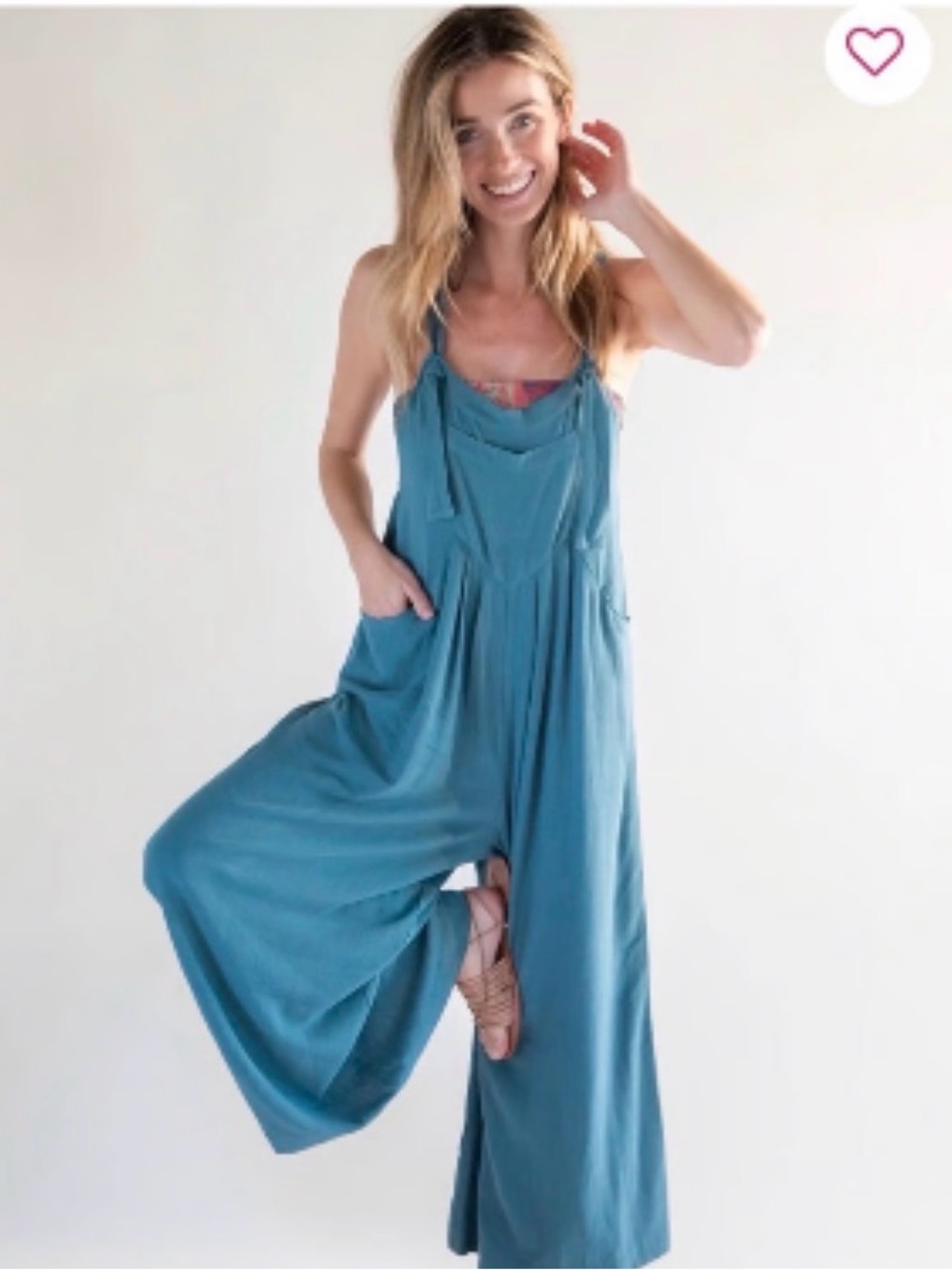 Natural Life XL Carrington relaxed Green Wide-Leg adjustable strap jumpsuit boho